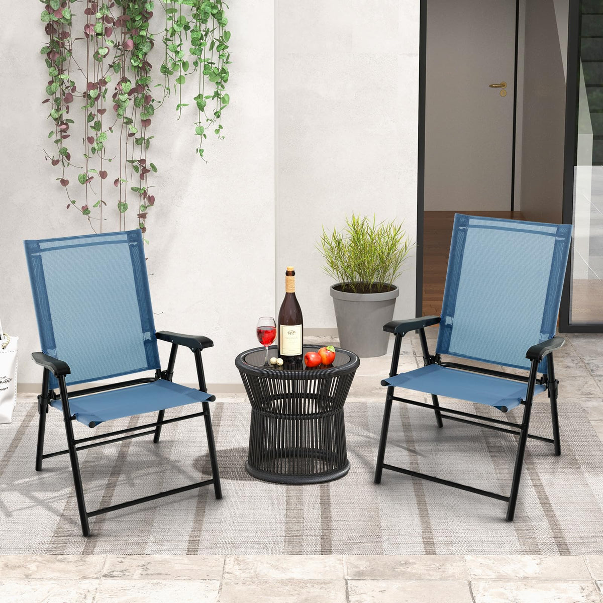 Blue Set of 2 Folding Sling Chairs E518
