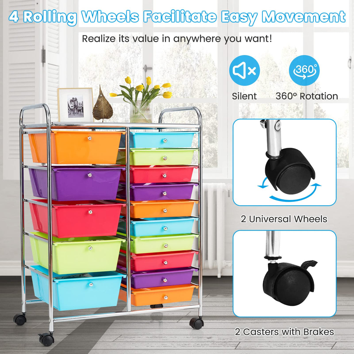 Multicolor 15 Drawer Rolling Storage Cart X19705