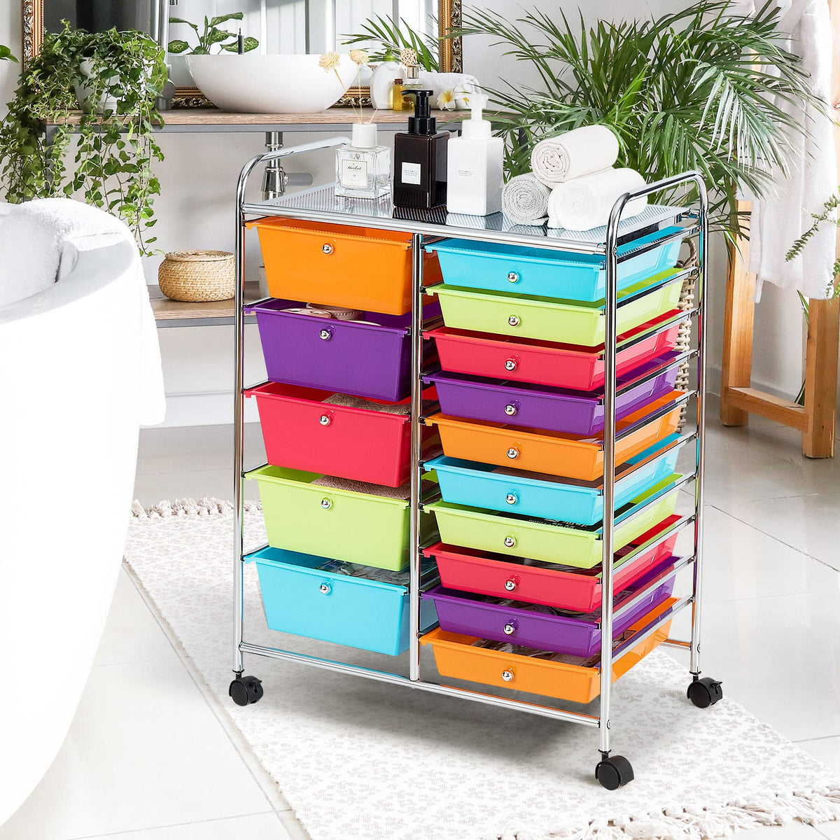 Multicolor 15 Drawer Rolling Storage Cart X19705