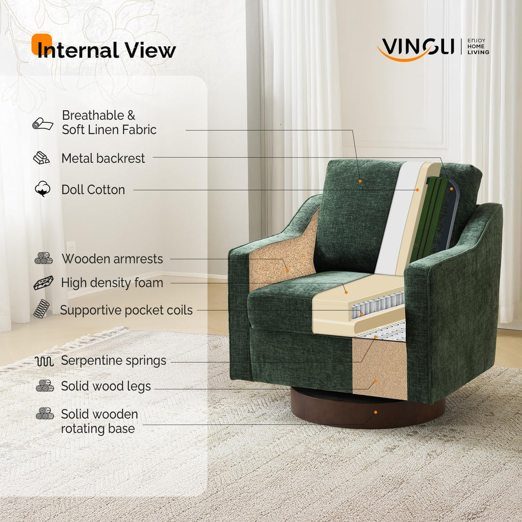 Chenille Green Swivel Accent Chairs Set of 2 T553
