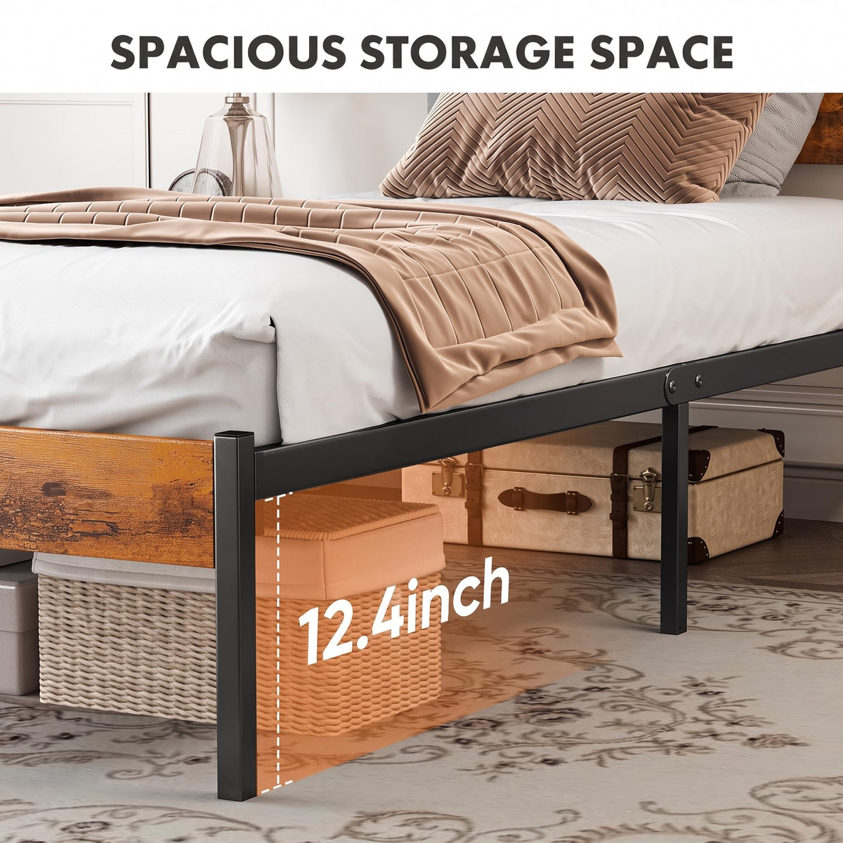 Twin Platform Bed Frame with Wooden Headboard and Footboard B2479