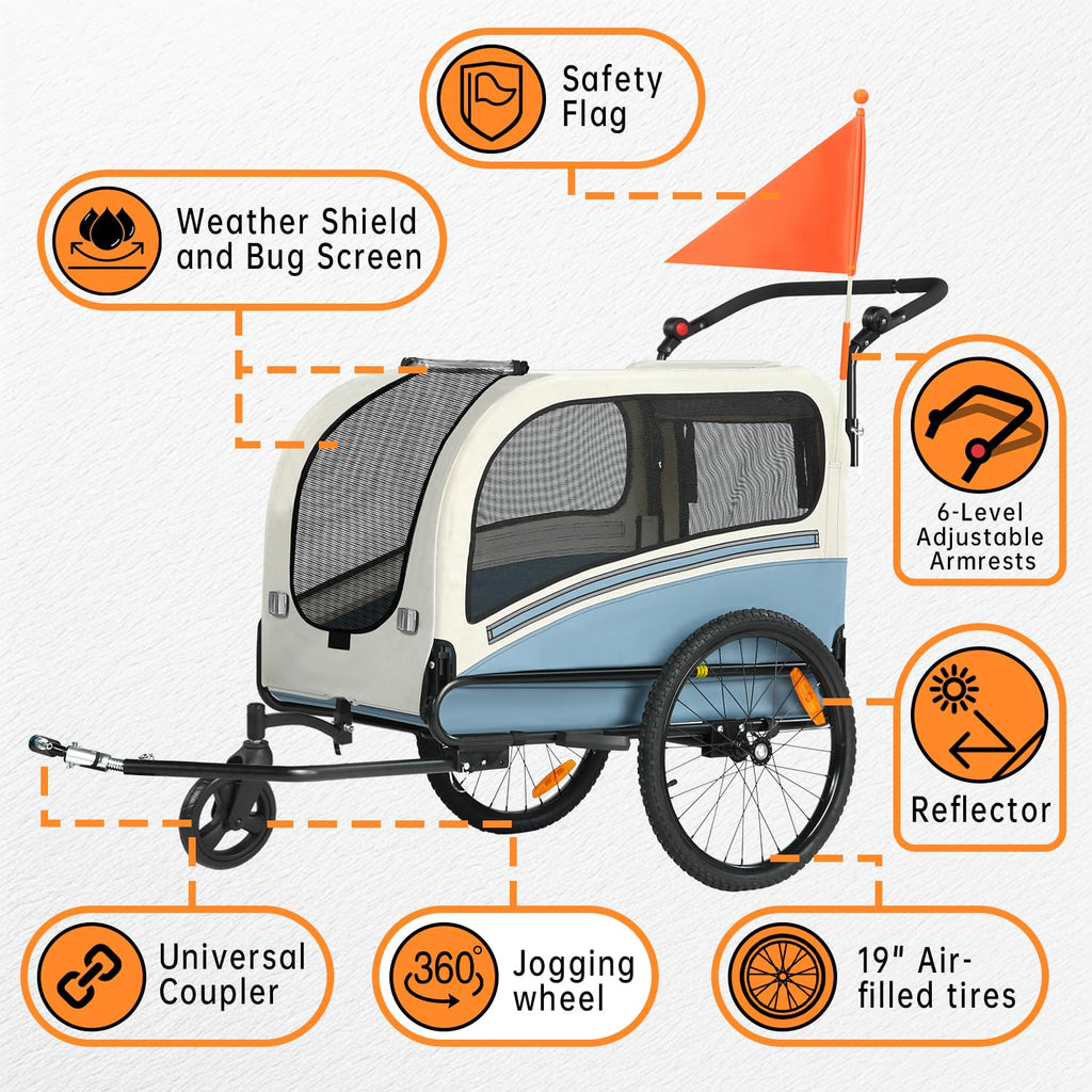 Dog Bike Trailer, 2-in-1 Pet Stroller Cart Bicycle Carrier, Folding with Quick Release Wheels K7990