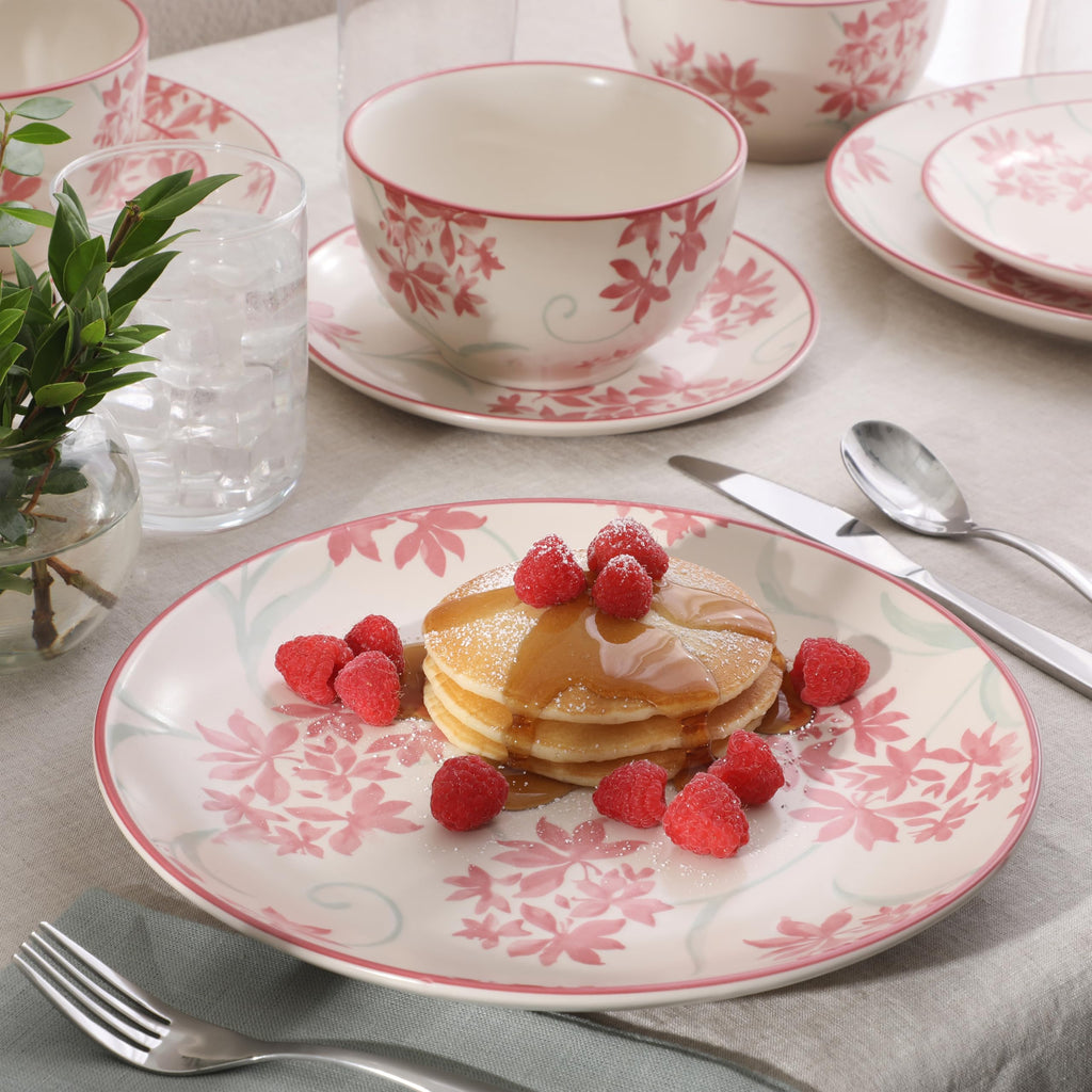 12-Piece Matte Stoneware Dinnerware Set with Pink Floral Pattern W84951