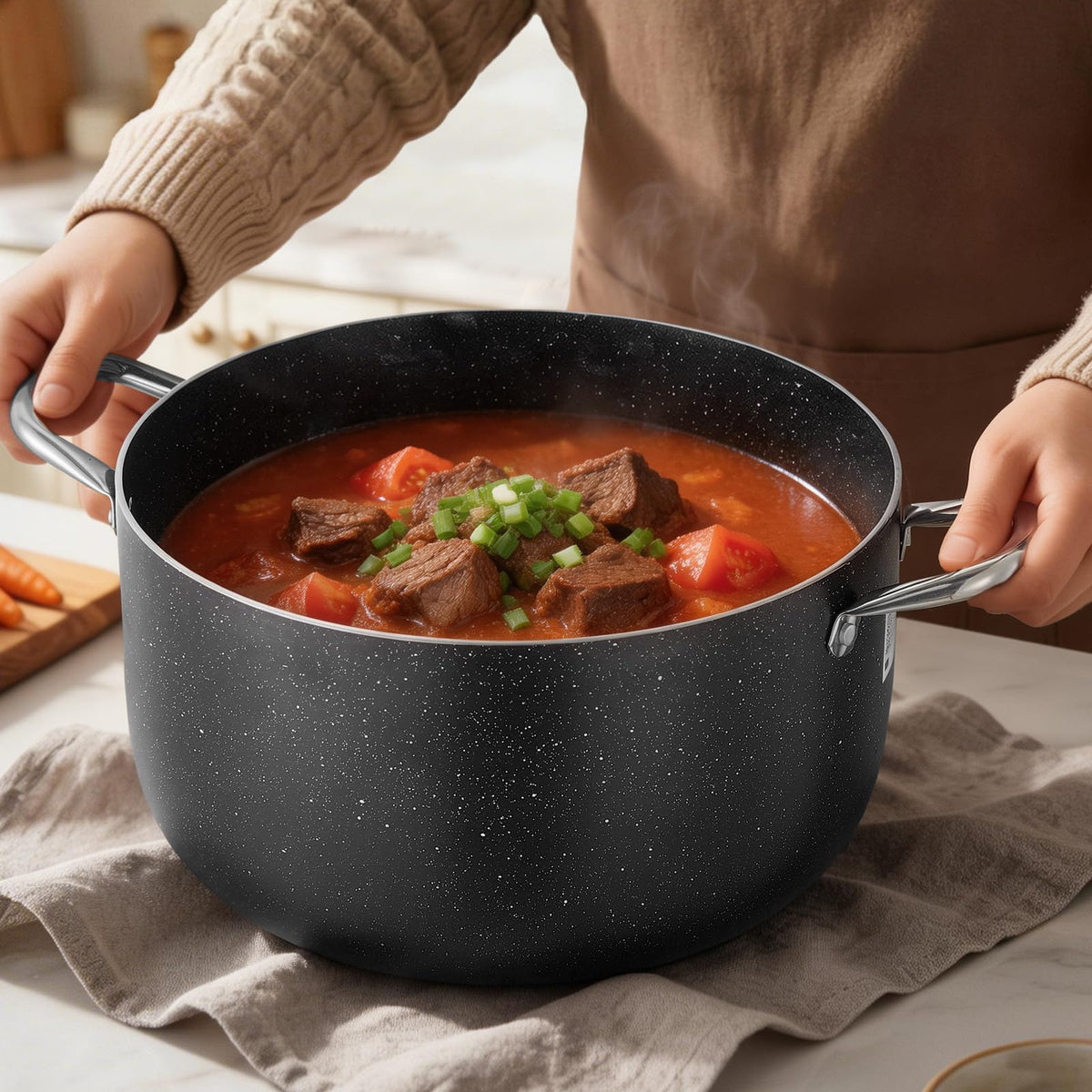 12-Quart Nonstick Ceramic Aluminum Stock Pot with Glass Lid V6446