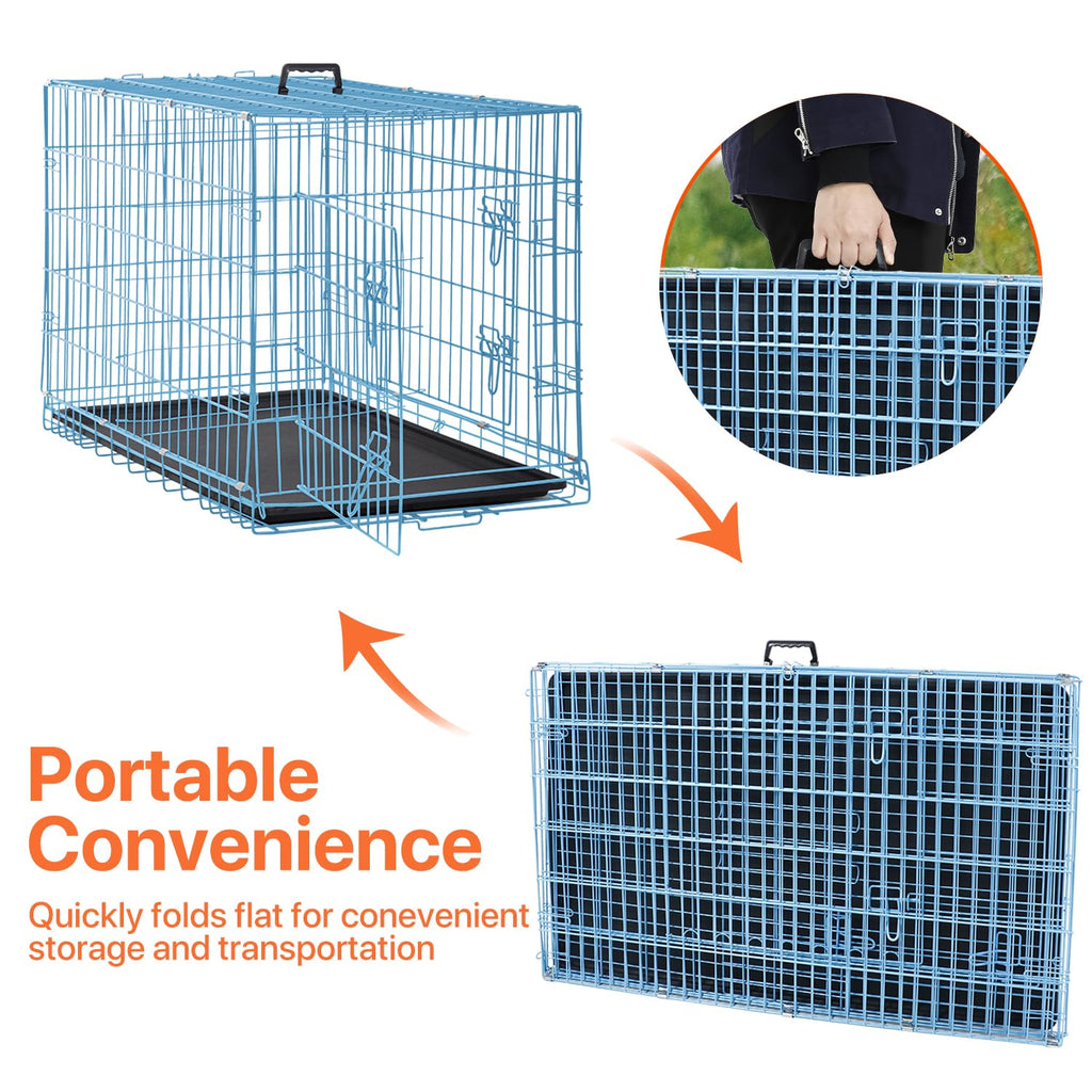 Folding Metal Dog Crate with Plastic Tray & Divider W2154