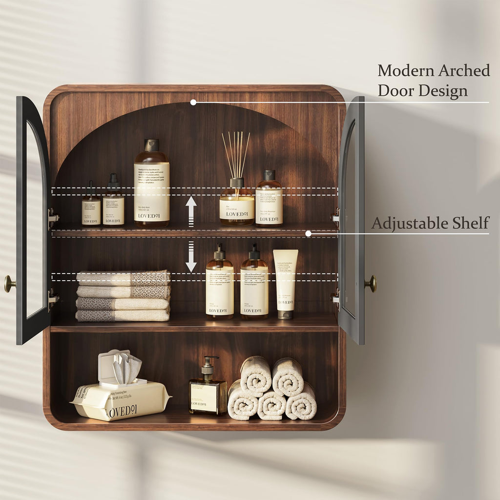 Wall Mount Bathroom Cabinet with Arched Glass Doors O8957