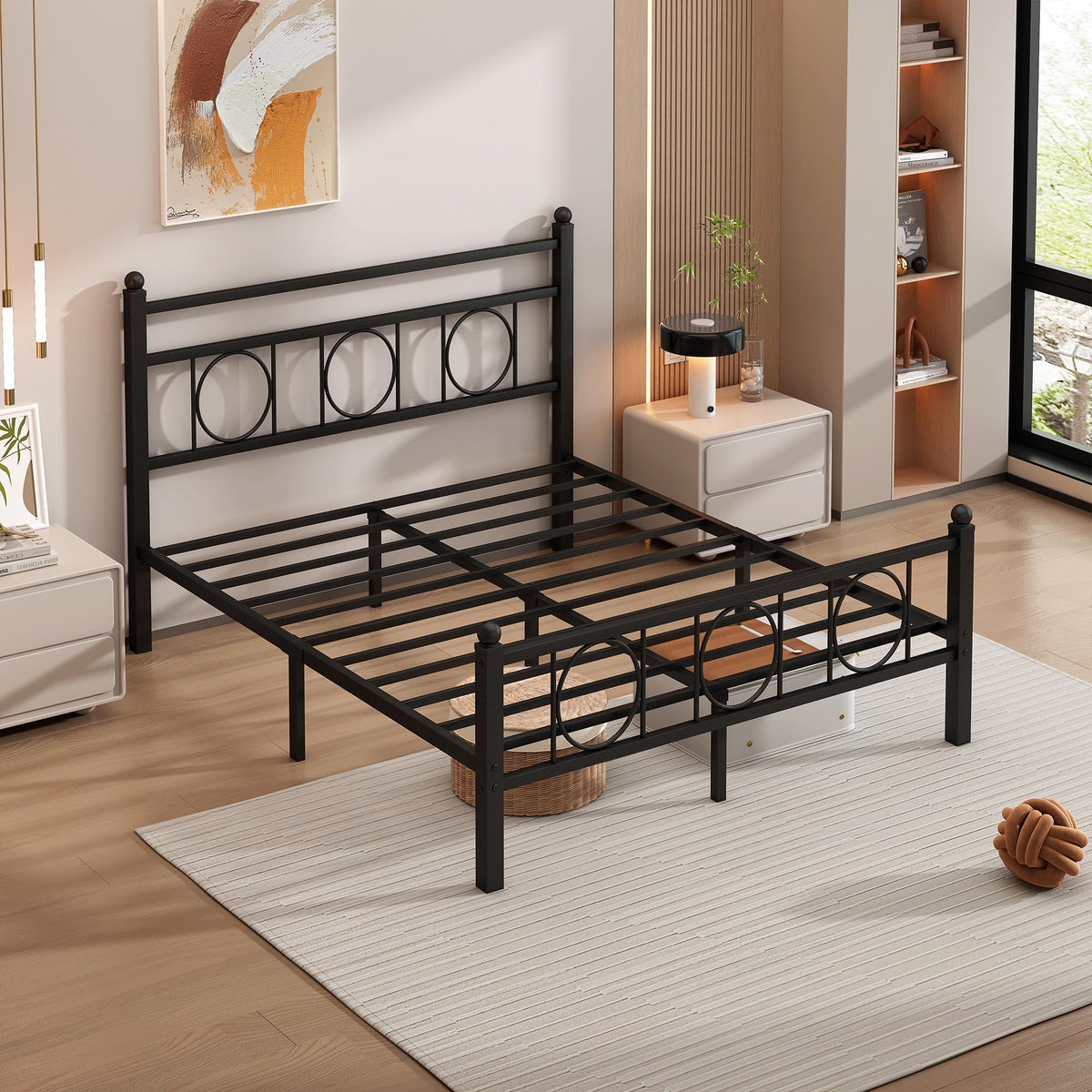 Black Full Bed Frame with Headboard T7299