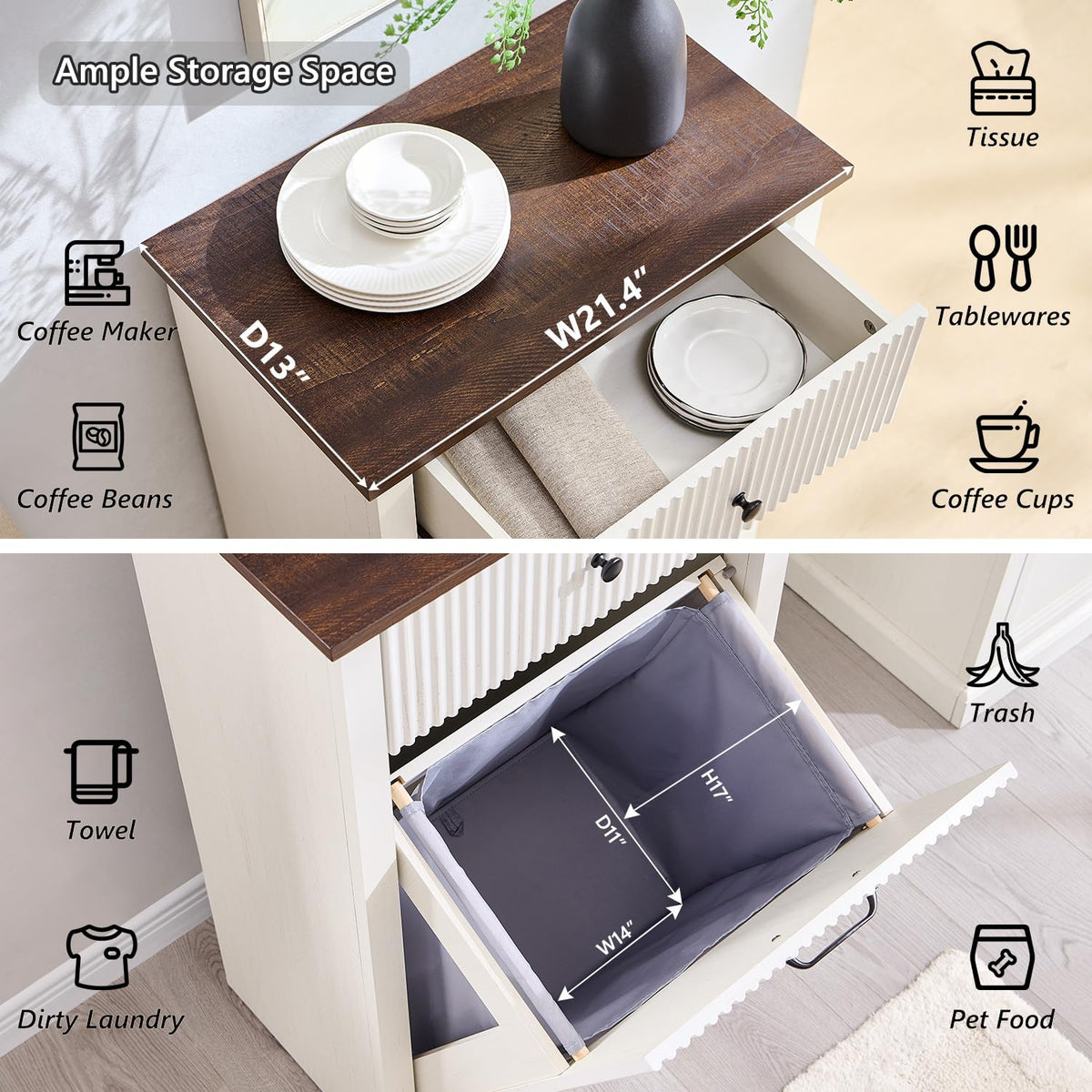 White Tilt Out Laundry Hamper Cabinet J53039