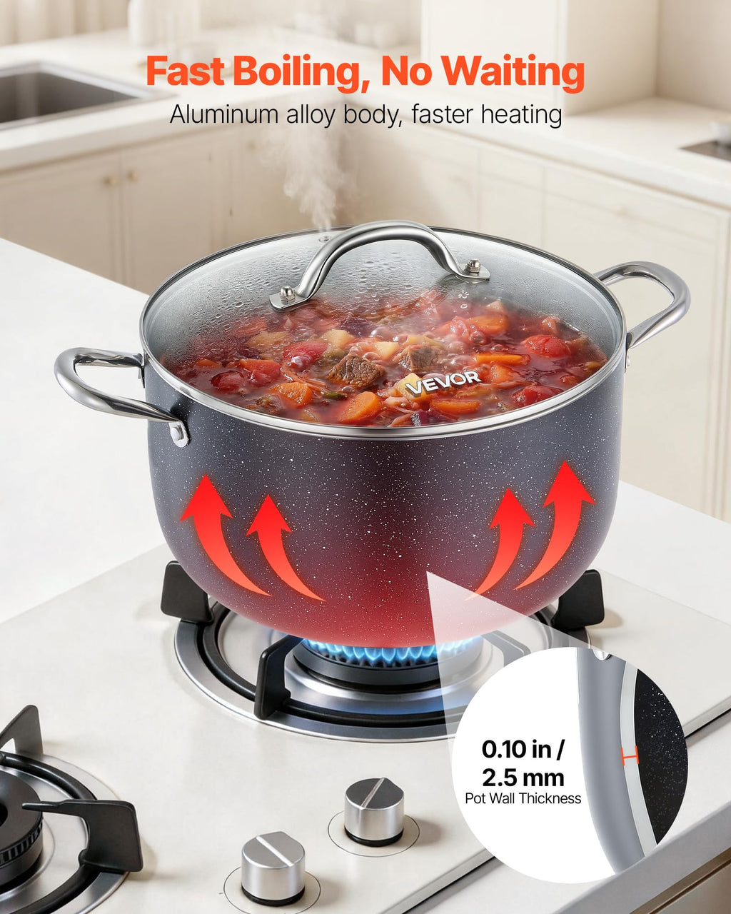 12-Quart Nonstick Ceramic Aluminum Stock Pot with Glass Lid V6446