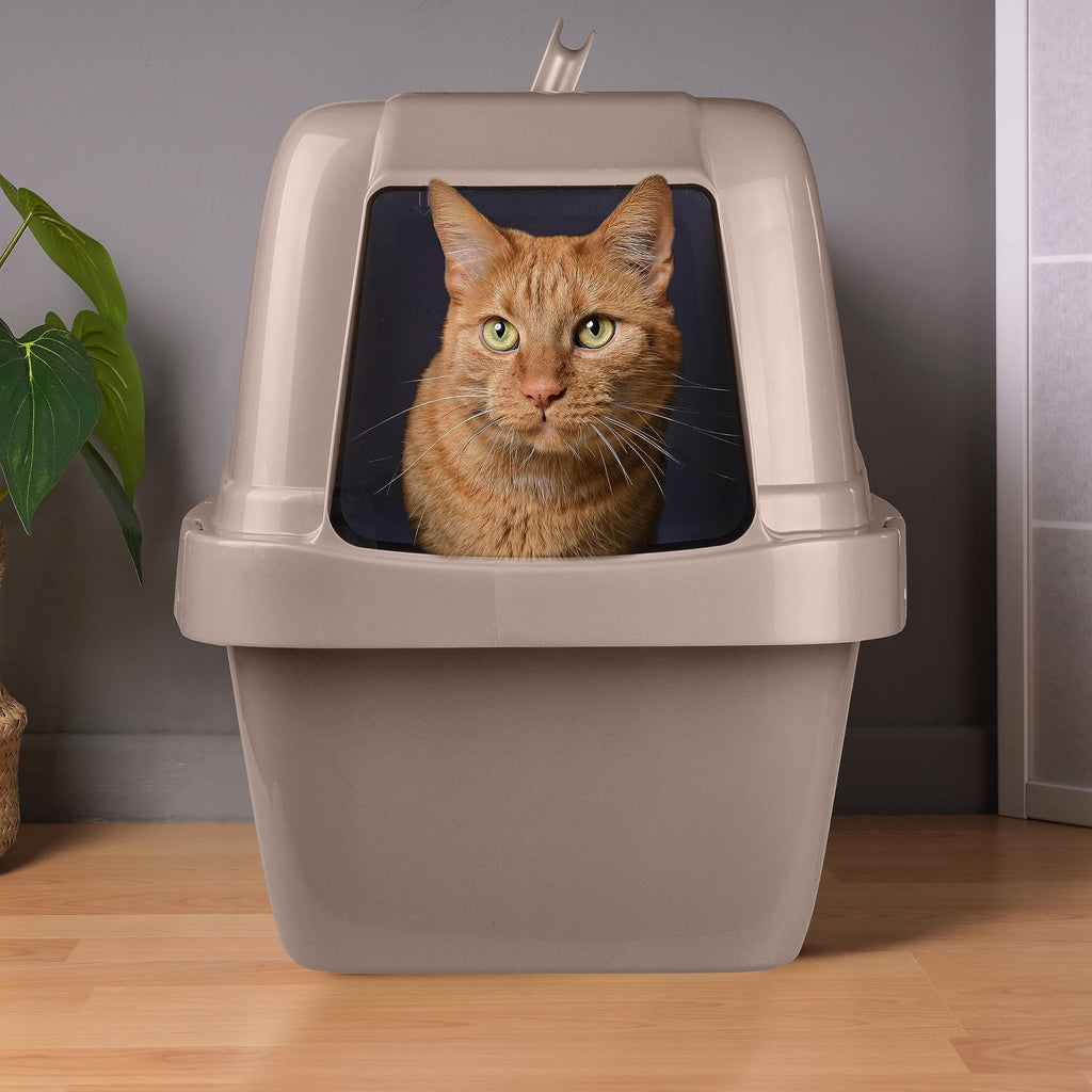 Large Enclosed Sifting Cat Pan with Odor Door, Hooded, Beige N7280