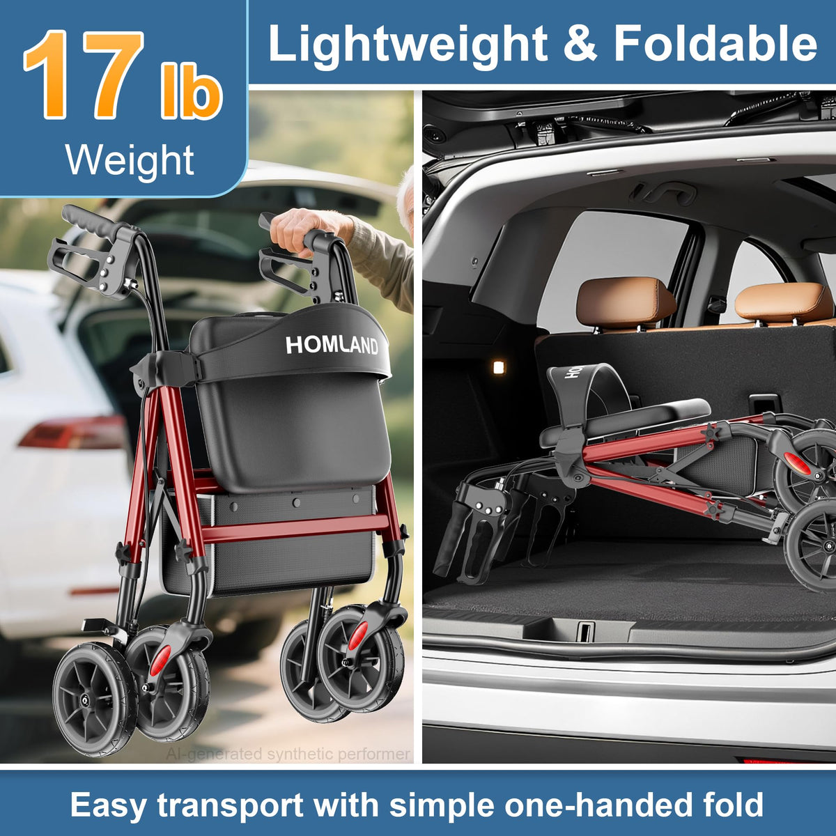 Foldable Walker with Seat, 17lb Lightweight I541