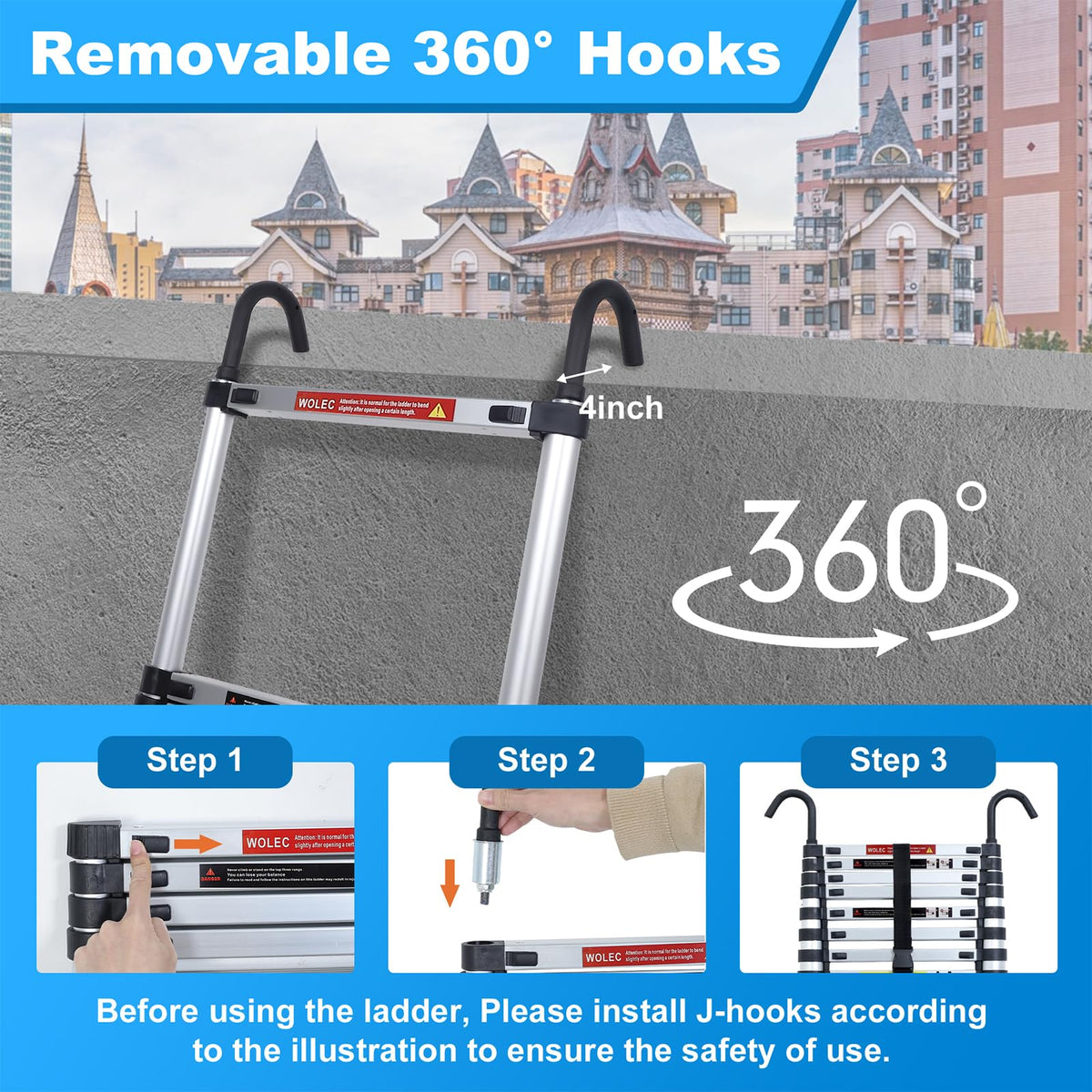 Telescoping Ladder with Hooks, 8.5 FT, 330 lb Capacity Y575668