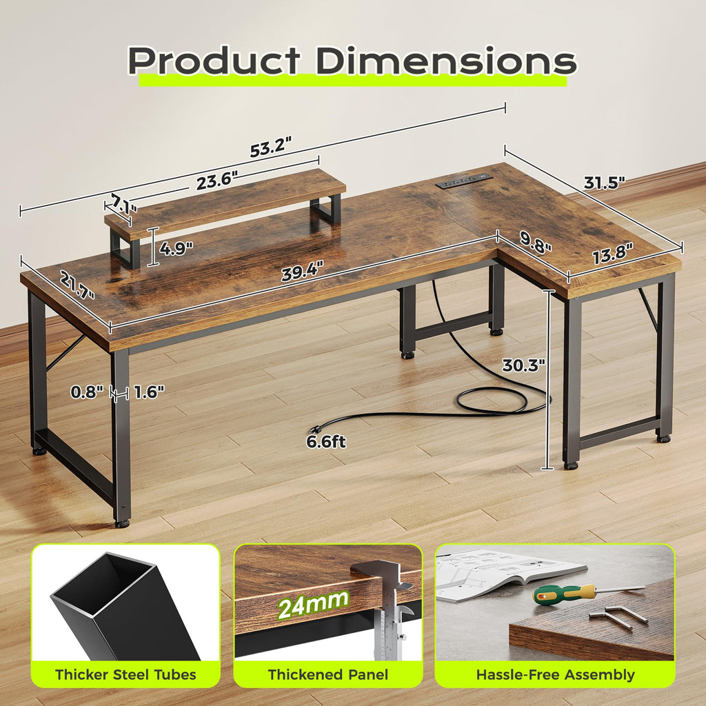 53" L Shaped Computer Desk with Outlets Y7393