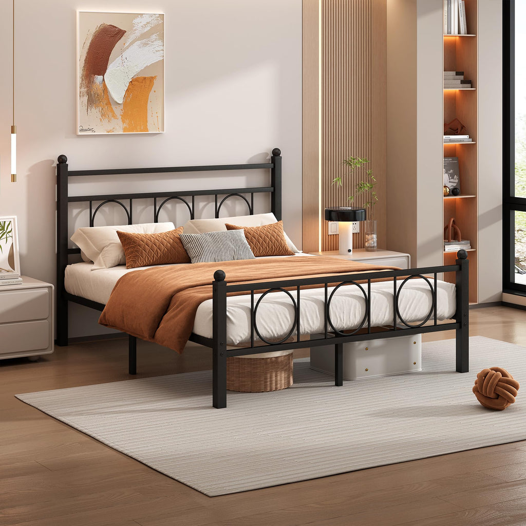 Black Full Bed Frame with Headboard T7299