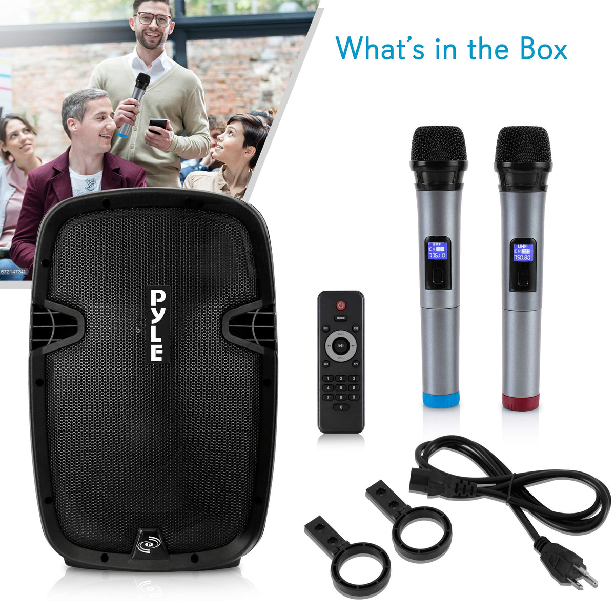 15-inch Portable PA Speaker System with 2 UHF Microphone Z5227