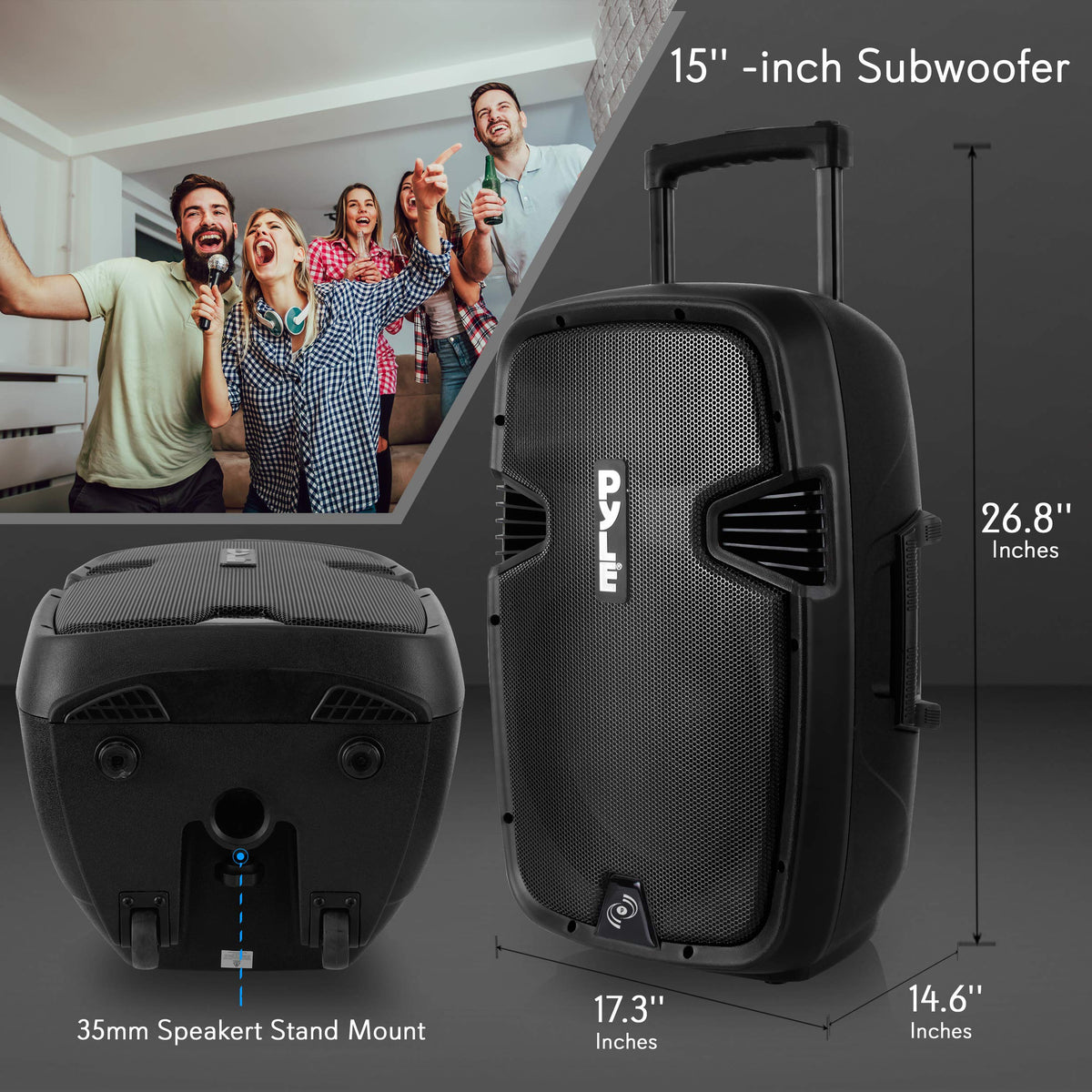 15-inch Portable PA Speaker System with 2 UHF Microphone Z5227