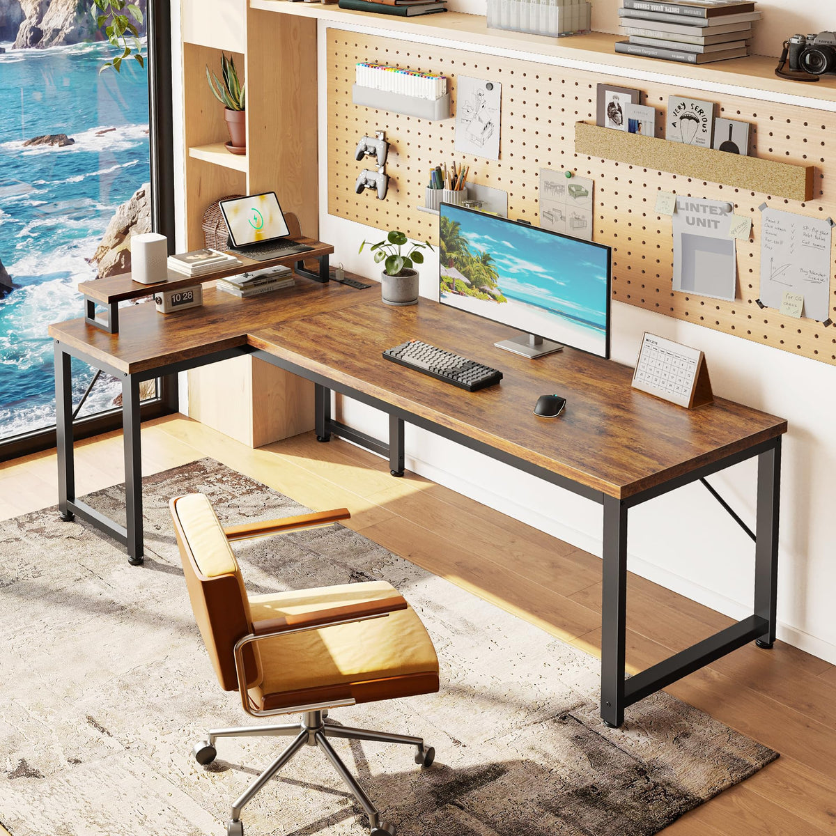 53" L Shaped Computer Desk with Outlets Y7393