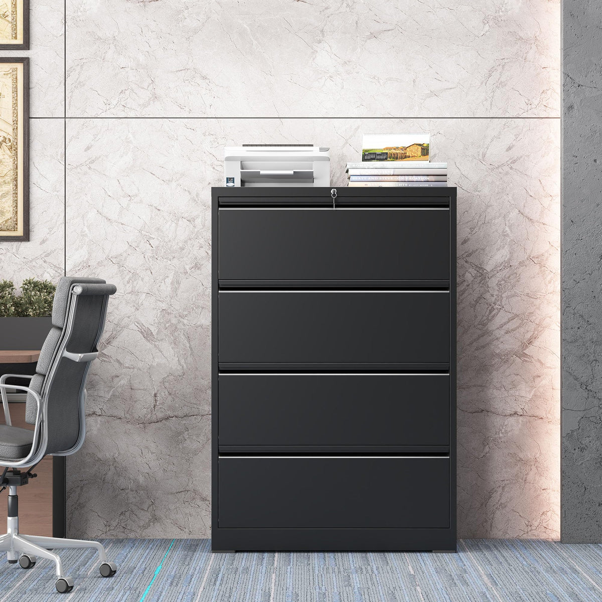 Black 4 Drawer Lateral File Cabinet with Lock C899