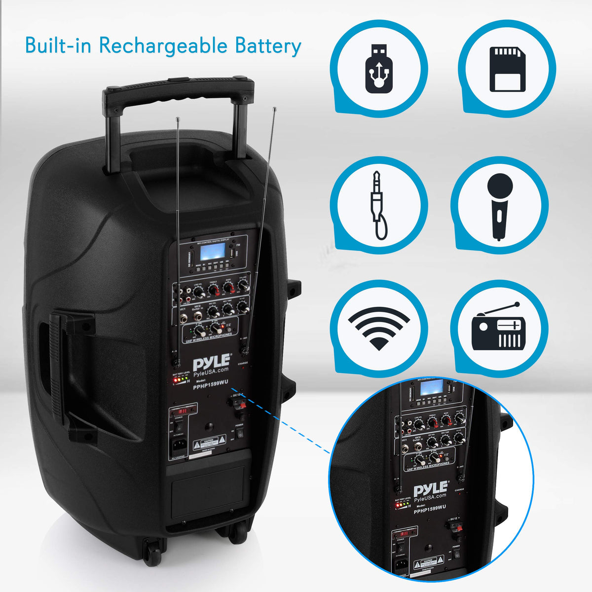 15-inch Portable PA Speaker System with 2 UHF Microphone Z5227