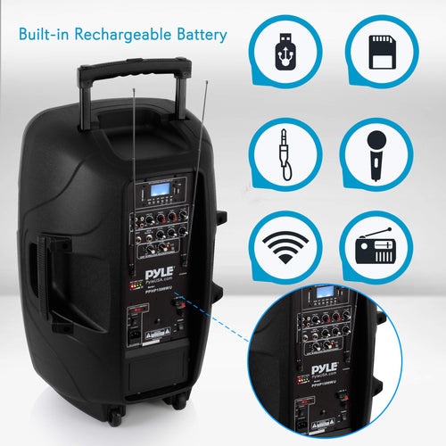 15-inch Portable PA Speaker System with 2 UHF Microphone Z5227
