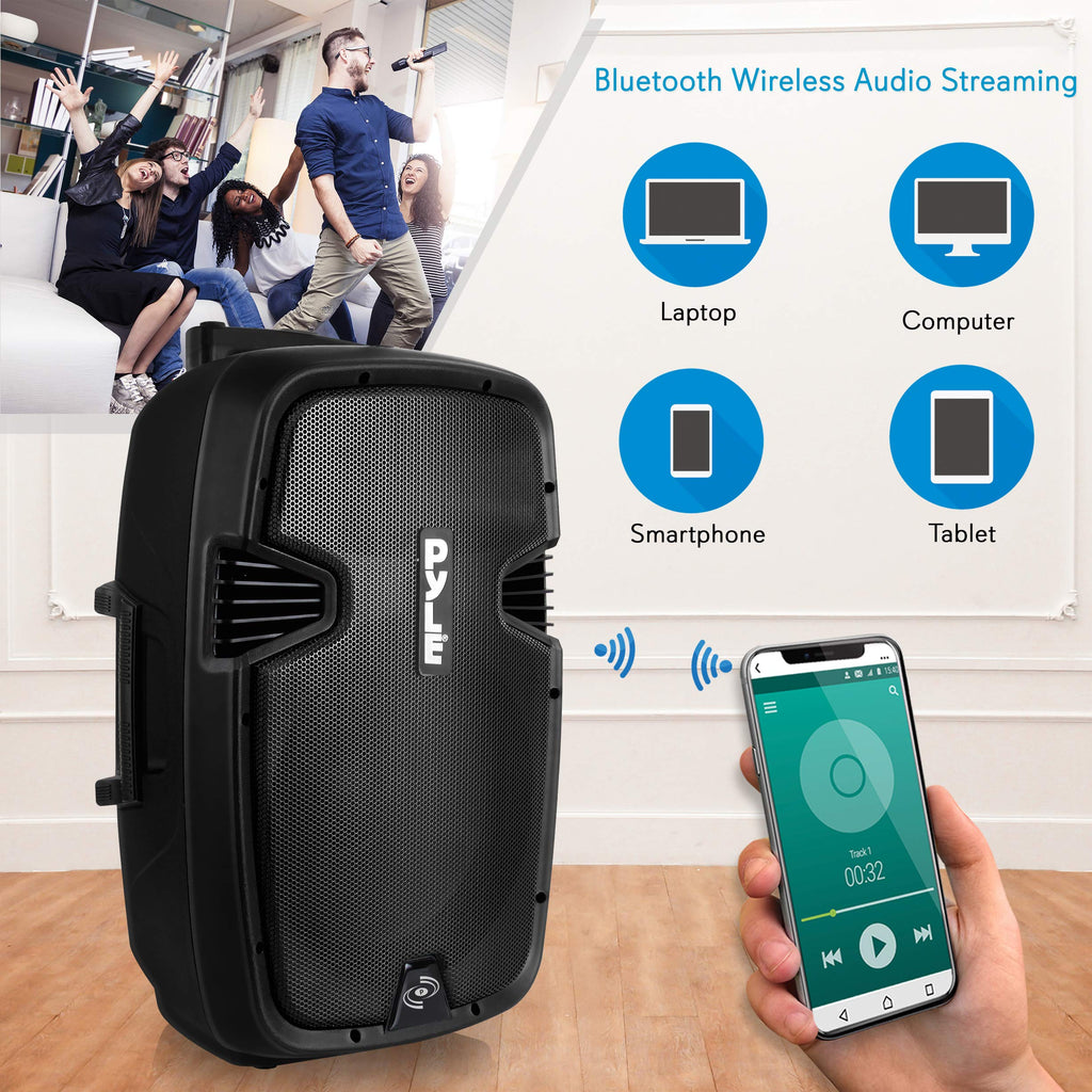 15-inch Portable PA Speaker System with 2 UHF Microphone Z5227