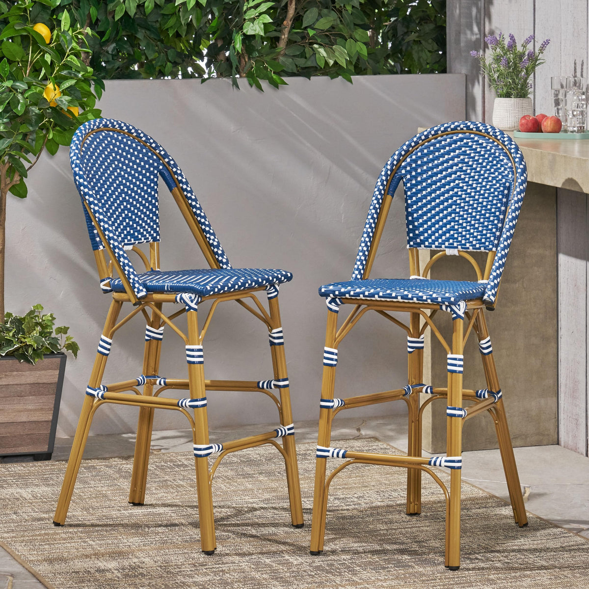 29.5" PE Rattan Bar Stool Set of 2 U457