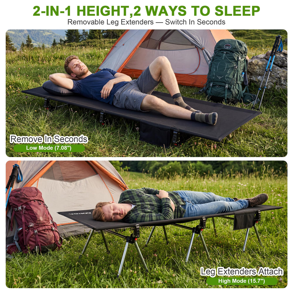Height Adjustable Black Camping Cot O353920