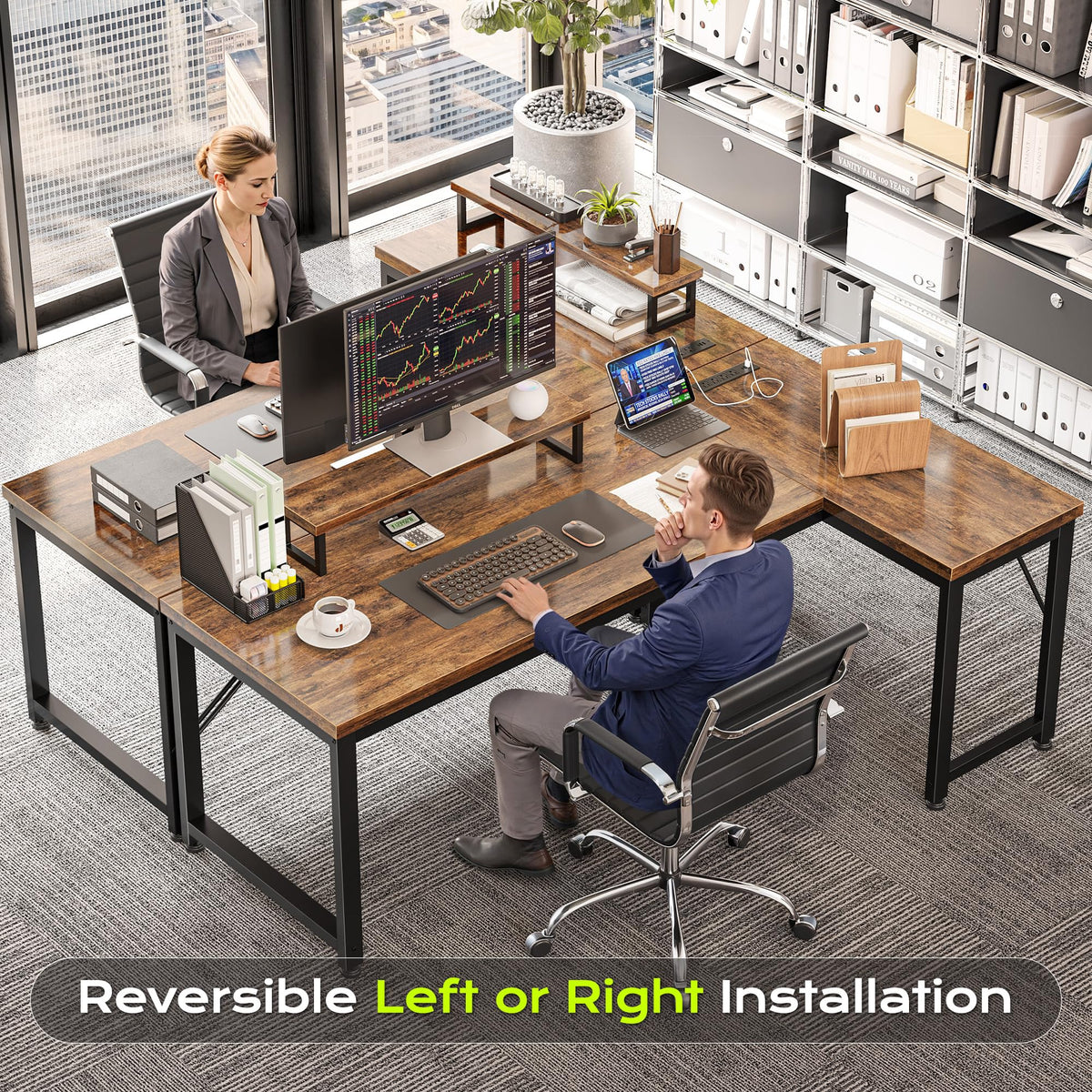 53" L Shaped Computer Desk with Outlets Y7393