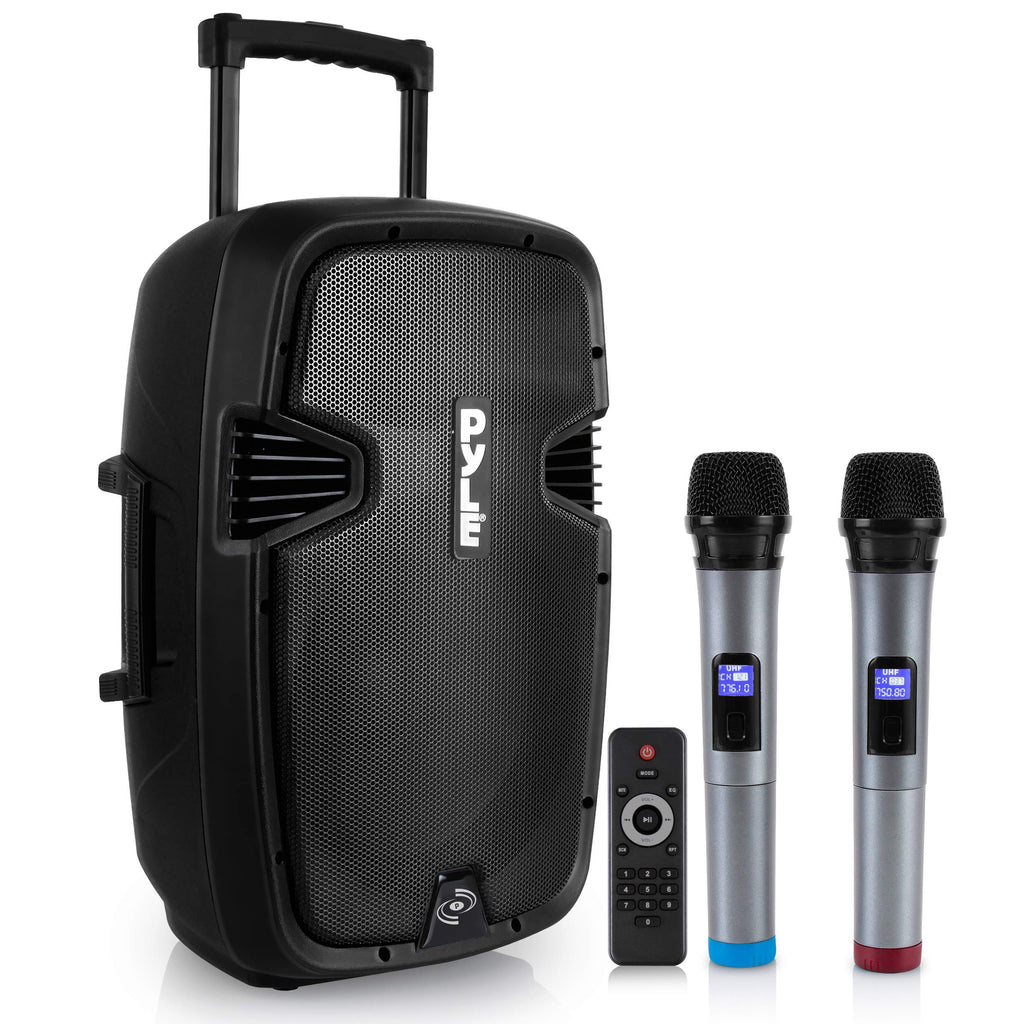 15-inch Portable PA Speaker System with 2 UHF Microphone Z5227
