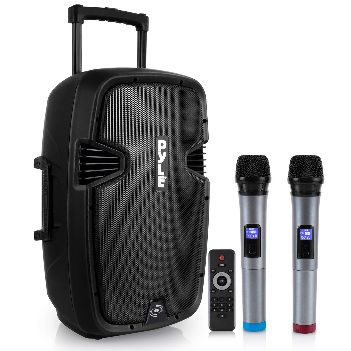 15-inch Portable PA Speaker System with 2 UHF Microphone Z5227